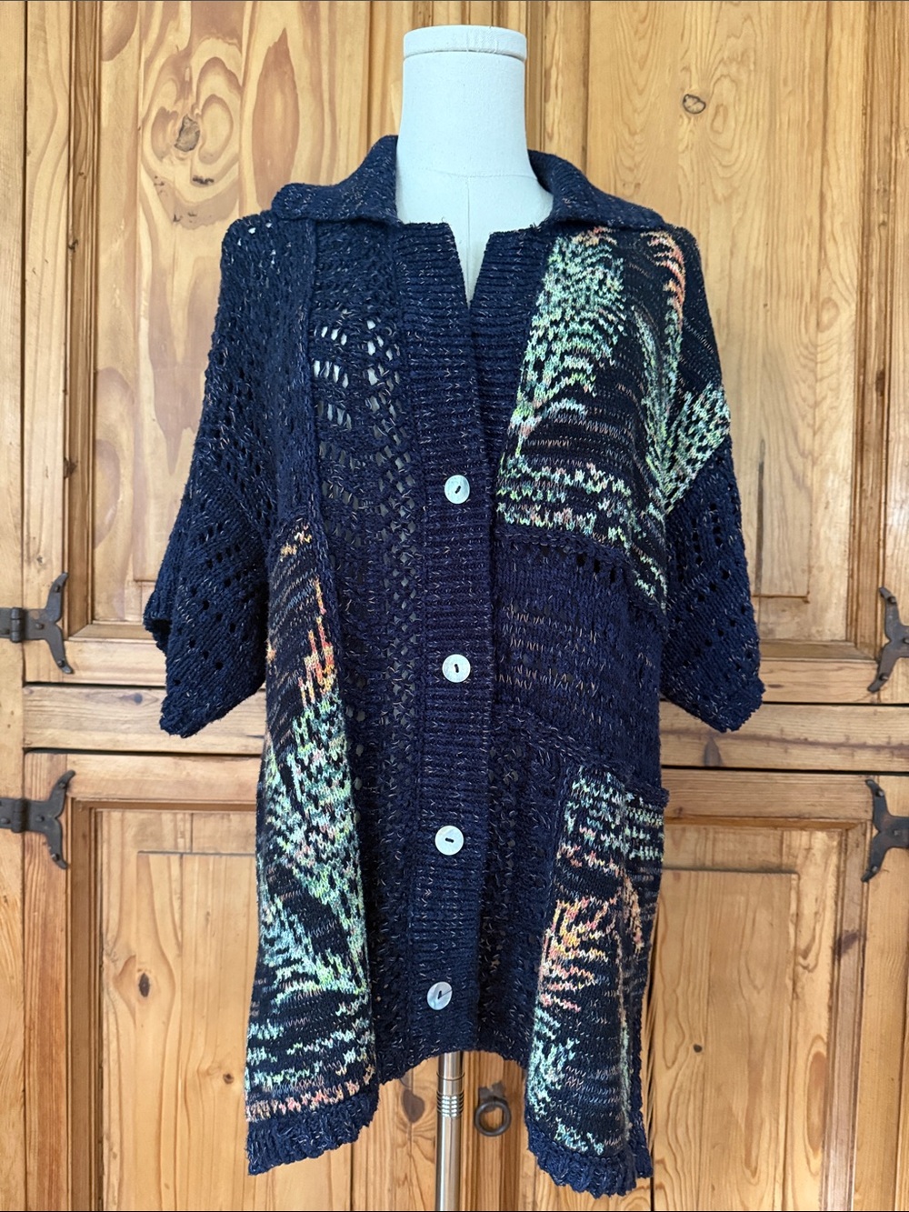 Pilcro Navy Knit Button-Front Cardigan with Multicolor Accents